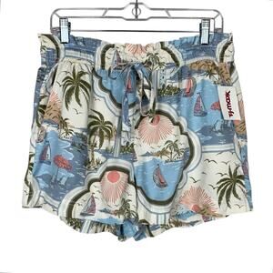 Cynthia Rowley Shorts Lyocell Tropical Sail Boats Pockets Elastic Waist Womens L